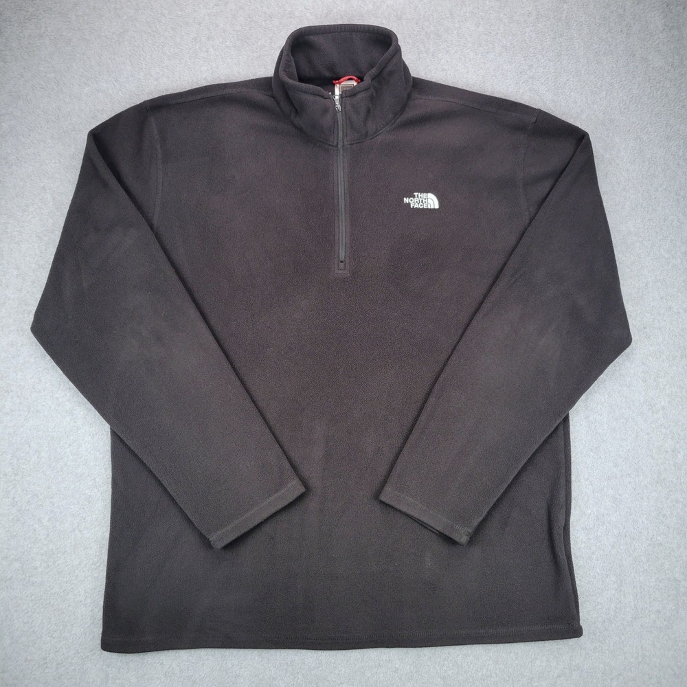 The North Face TKA 100 Fleece Pullover Mens XL Black 1/4 Zip Mock Neck Logo Base